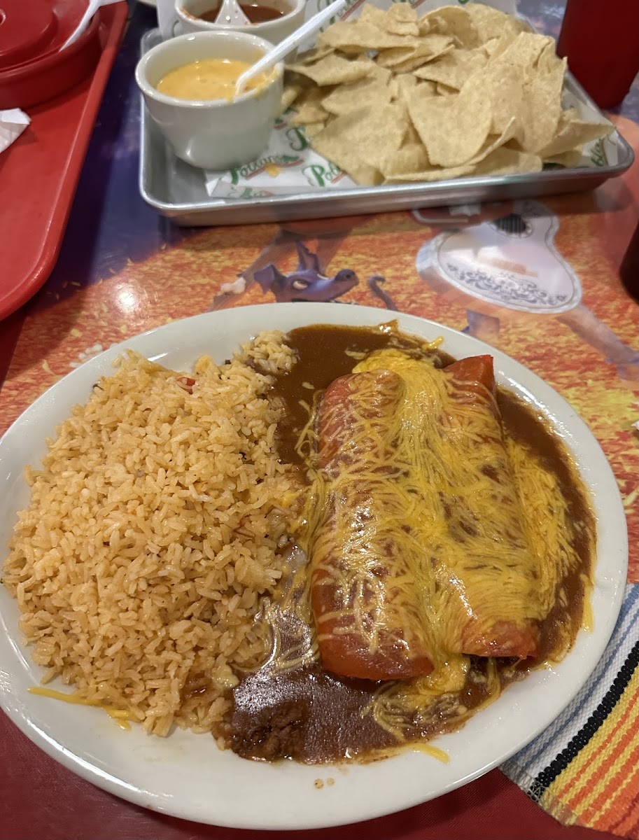 Beef Enchiladas and Chips Trio