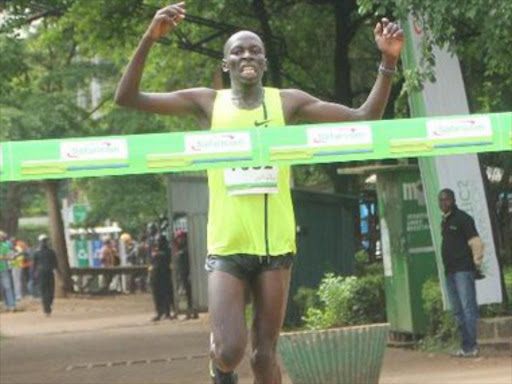 Alphonce Kigen is the 42Km race winner in the Safaricom Kisumu City National Marathon. /COURTESY