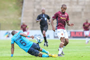 Iqraam Rayners of Stellenbosch FC and Sibusiso Mthethwa of Richards Bay FC during the Carling Knockout, semi-final match last Saturday