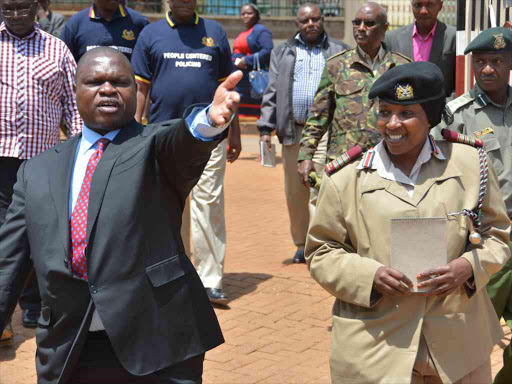 Kisii Deputy Governor Joash Maangi and county commissioner Kula Hache at the governor's office in Kisii town, October 7, 2016. /ANGWENYI GICHANA