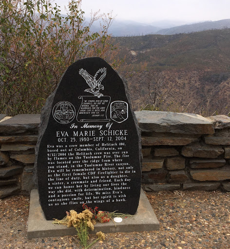 This is one of two markers erected at a roadside overlook -- which the U.S. Forest Service modestly calls Rim of the World -- in memory of wildland firefighters killed in blazes in Stanislaus...