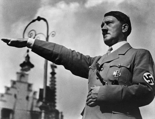 1934, Nuremberg, Germany --- Adolf Hitler Saluting.