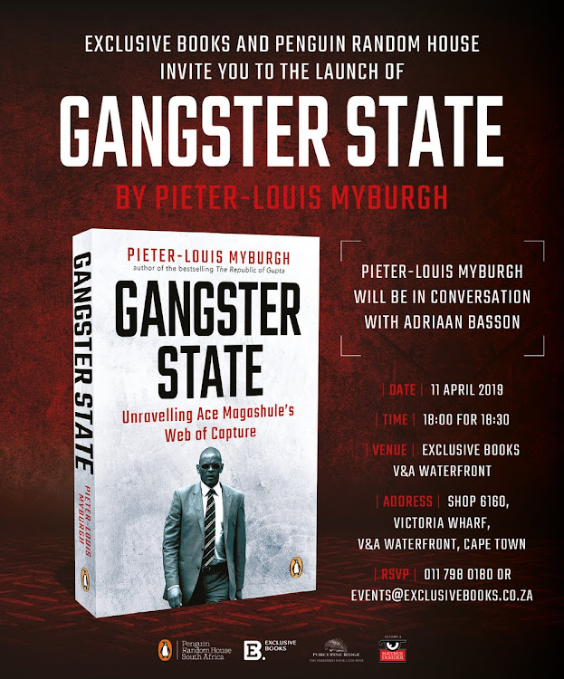 'Gangster State' will be launched in Cape Town at Exclusive Books V&A Waterfront on April 11.