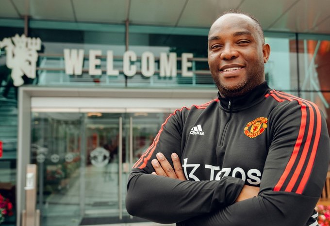 Benni McCarthy at Old Trafford after signing as a first team coach for Manchester United.
