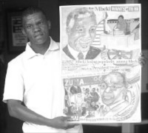 KALEIDOSCOPIC EYES: Two years ago, this artist, Tebogo Ngwenya, foretold through his work what Thabo Mbeki and Jacob Zuma would aspire to achieve in the ANC. PIc. Veli Nhlapo. 12/12/07. © Sowetan.