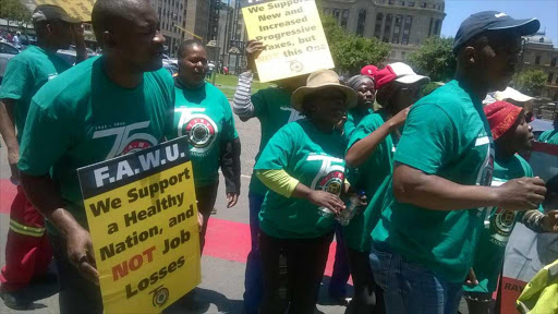 Bitter about the proposed sugar tax, Food and Allied Workers Union picket outside Treasury headquarters in Pretoria on Monday