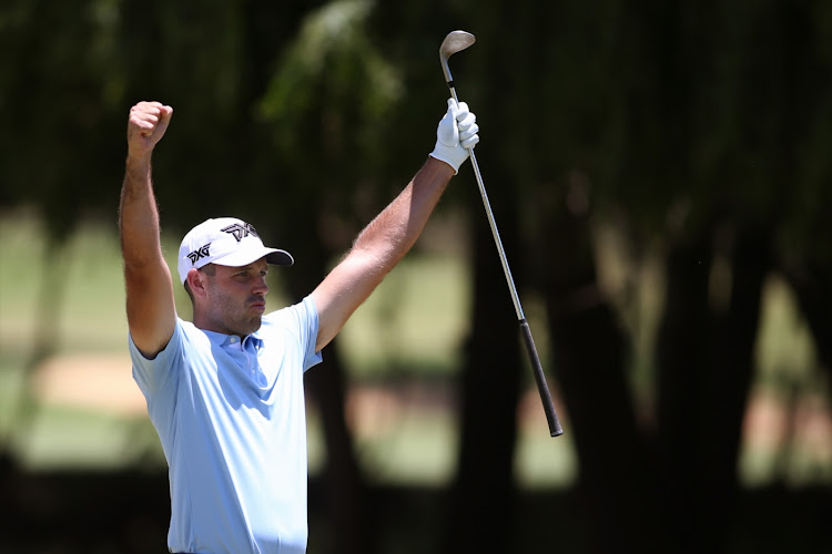 Charl Schwartzel celebrates making an Eagle on the 17th during day 2 of the SA Open at Randpark Golf Club on December 07, 2018 in Johannesburg, South Africa.