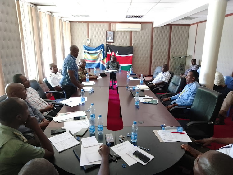 North Eastern regional commissioner John Otieno when he chaired the regional heads service delivery committee in Garissa on Tuesday, January 24.
