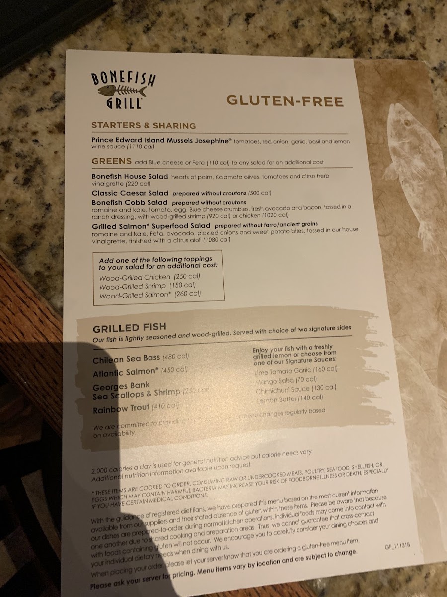 Bonefish Grill gluten-free menu