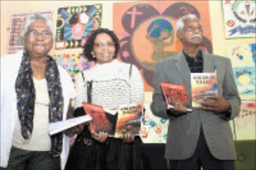 LITERARY GIANTS: Renowned authors Phyills Naidoo, left, and Neelan Govender with former South African first lady Zanele Mbeki during the launch of thier books at Chatsworth in Durban on Saturday. 21/03/2009. Pic. Thuli Dlamini. © Sowetan.