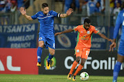 SuperSport United captain Dean Furman and John Chingandu of Zesco United during the CAF Confederations Cup match at Lucas Moripe Stadium on September 15, 2017 in Pretoria, South Africa.