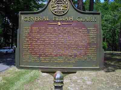 Gen. Elijah Clark, ´Hero of the Hornets Nest.´ and members of his family are buried in the enclosed cemetery. Their graves were firt moved from their original buril places near Graball (10 mi. N.)...