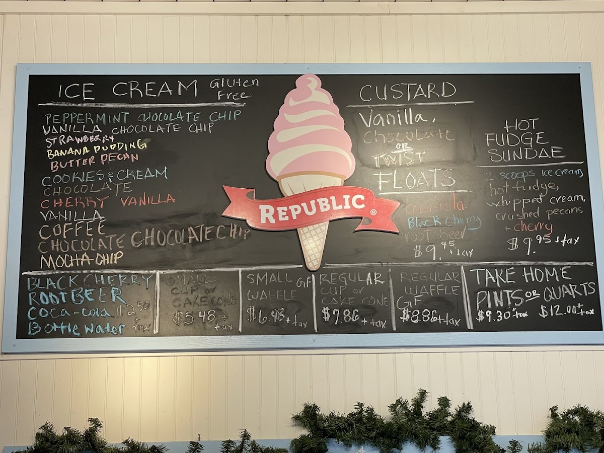 Republic Ice Cream gluten-free menu