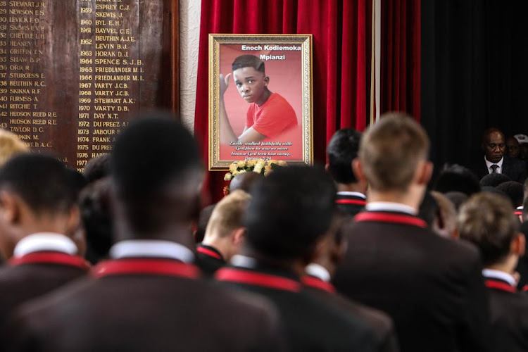 Pupils attend the memorial service for Enock Mpianzi at Parktown Boys' High on January 28 2020. Mpianzi drowned while at a school orientation camp in Brits, North West. File photo.