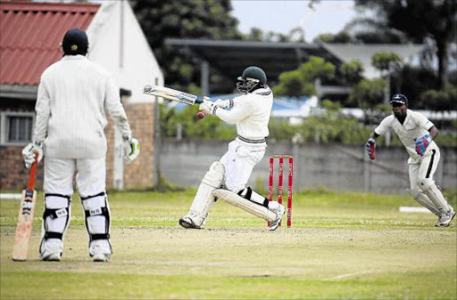 BIG HIT: Fort Hare's Mkhulani Calane on his way to scoring a half century against Zululand at Police Park yesterday. Calane went on to score 62