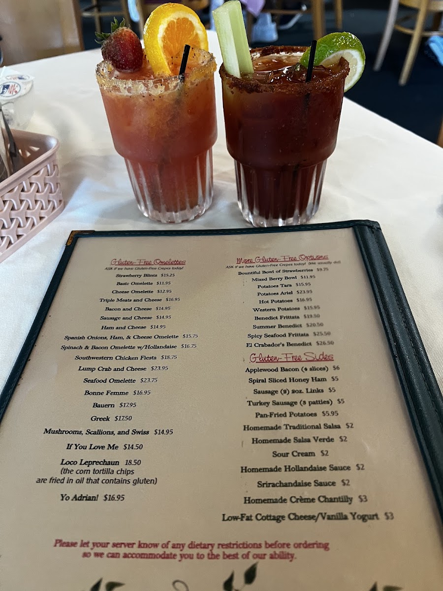 GF Menu with a few breaky cocktails
