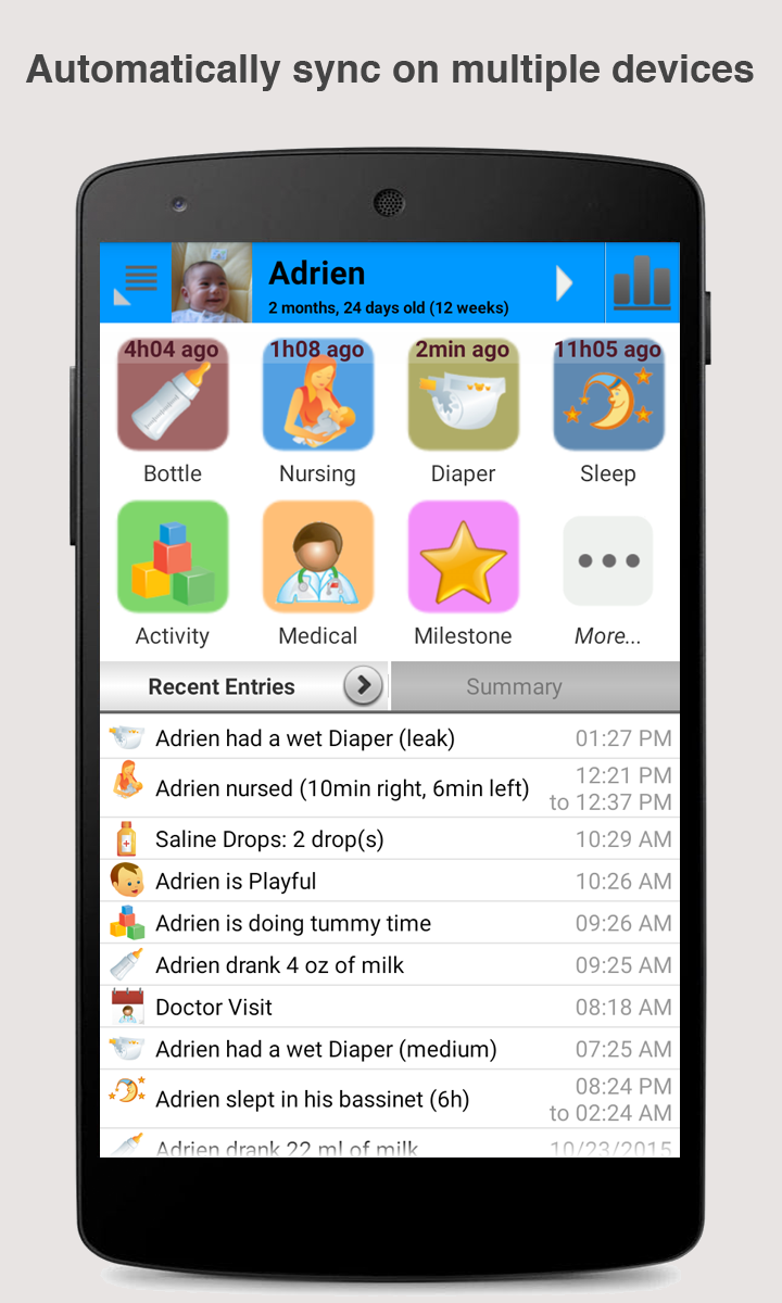 Android application Baby Connect: Activity Log screenshort