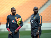 Itumeleng Khune and Steve Komphela coach of Kaizer Chiefs during the Kaizer Chiefs Training 12 September 2016 at FNB Stadium.