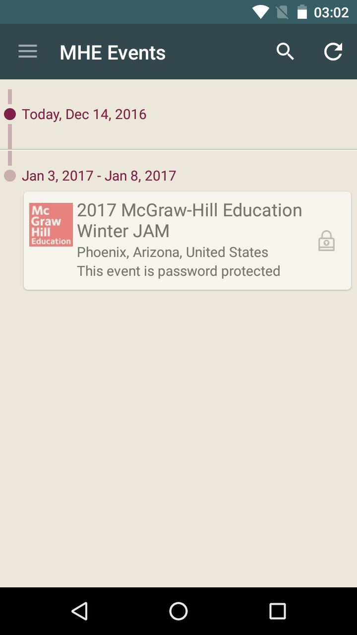 Android application McGraw-Hill Education Events screenshort