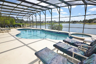 Lake view from the south-facing private pool of this Formosa Gardens vacation villa in Kissimmee