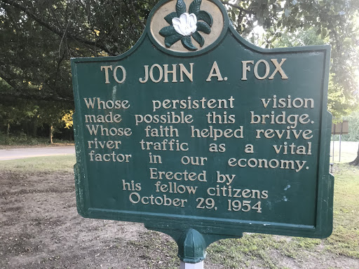 Whose persistent vision made possible this bridge. Whose faith helped revive river traffic as a vital factor in our economy.  Erected by his fellow citizens  October 29, 1954.