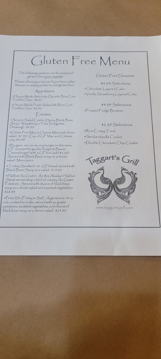 Taggart's Grill gluten-free menu