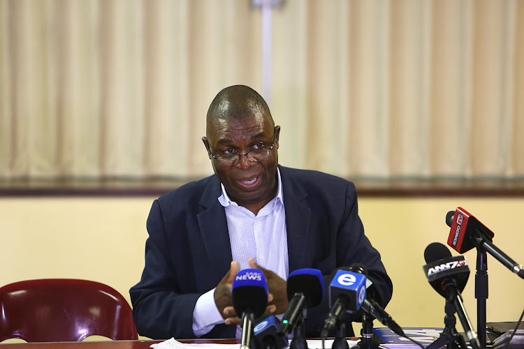 Former safety and security minister Sydney Mufamadi at the press conference in Parktown, Johannesburg, on 16 April 2018 addressing the Winnie Madikizela-Mandela documentary.