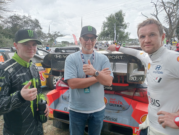 The 2003 World Rally Champion Petter Solber, his son Oliver and 2019 WRC Champion Ott Tanak during the inauguration of the Talanta Motorsport Academy at the Kenya Academy of Sports (KAS).