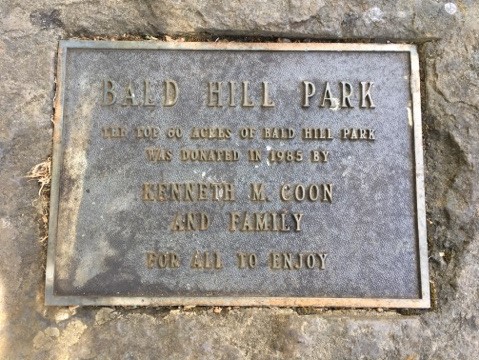 Bald Hill Park The top 60 acres of Bald Hill Park was donated in 1985 by Kenneth M. Coon and family For all to Enjoy