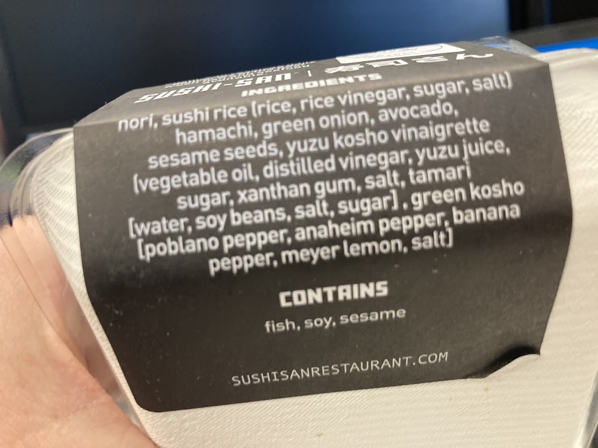 Full ingredient list on every roll