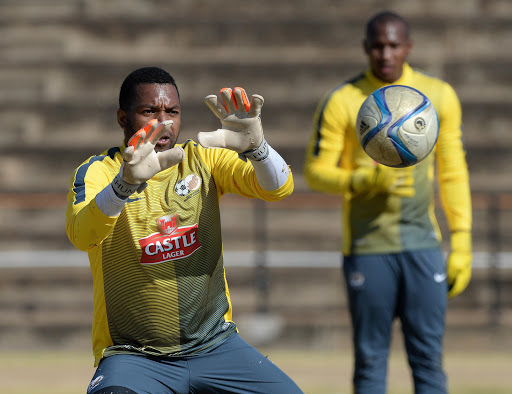 Bafana Bafana goalkeepers Itumeleng Khune and Jackson Mabokgwane during the South African football team training session at University of Johannesburg, South Africa.