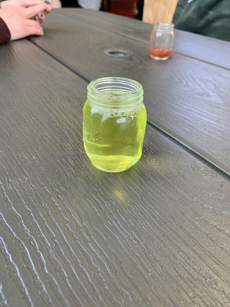 Pickle brine, in a cute lite mason jar! So good :)