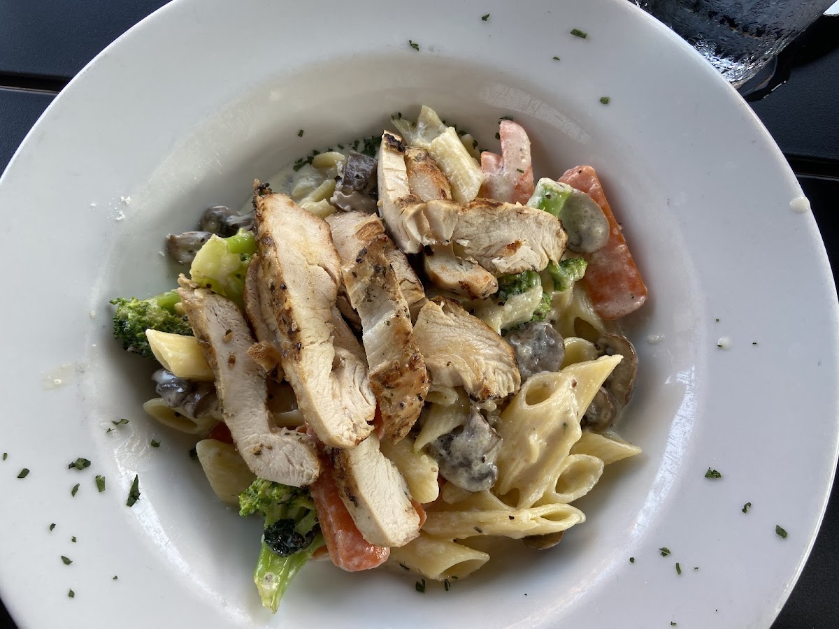 Housemade Fettuccine Primavera with gluten-free penne noodles