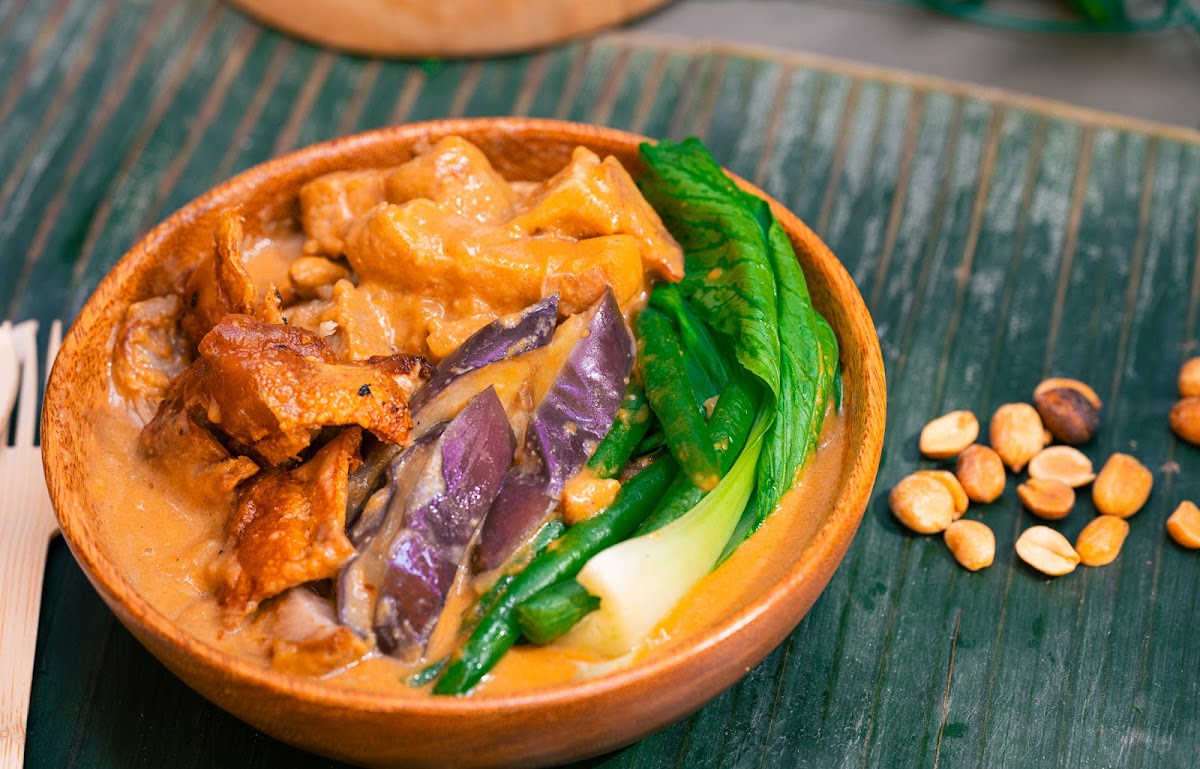 Pork Kare-Kare. Roast pork belly with peanut sauce.