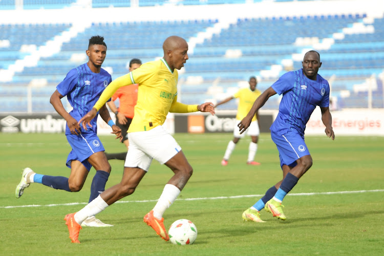 Khuliso Mudau of Sundowns on the attack during the CAF Champions League 2022/23 match between Al Hilal and Sundowns held at Al Hilal Stadium in Omdurman, Sudan on 18 March 2023.