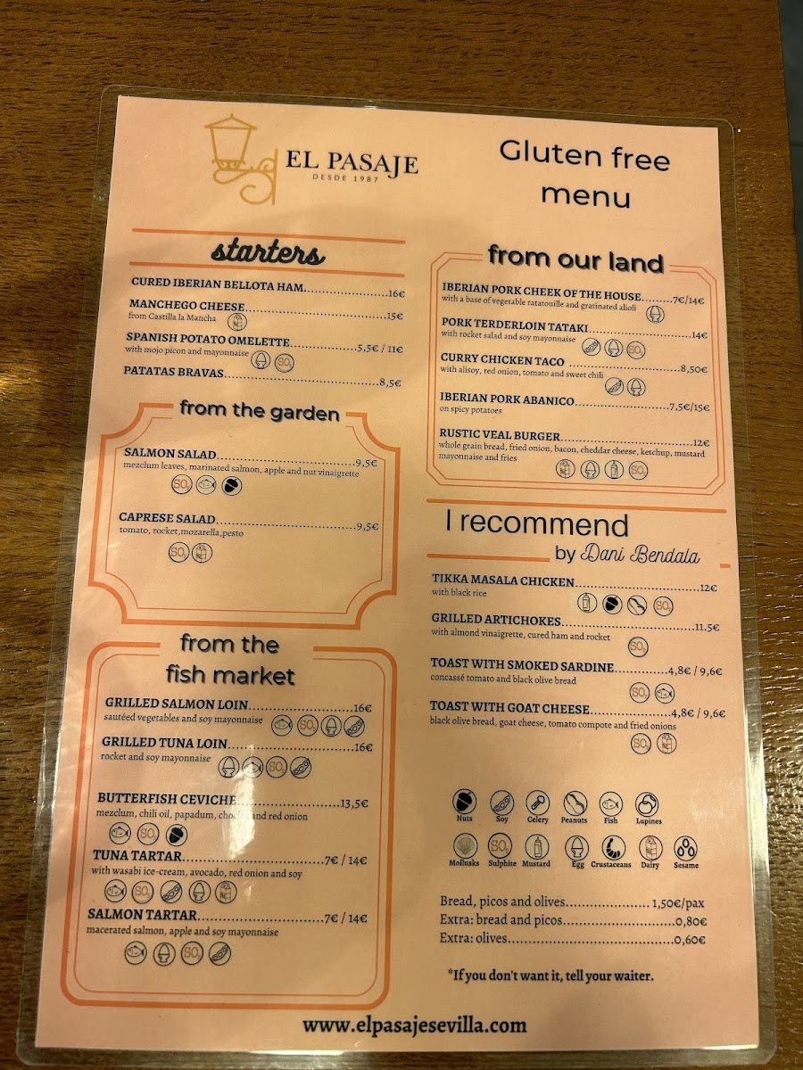 El Pasaje Tapas gluten-free menu