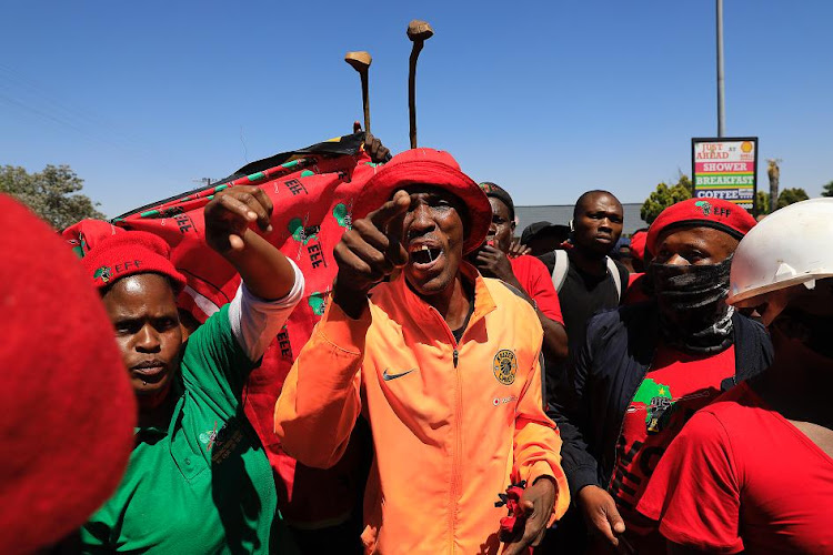 EFF supporters went in their numbers to the Free State town, Senekal to stage peaceful protests where two men accused of killing a farm manager appeared before the magistrate's court in Senekal on October 16 2020.