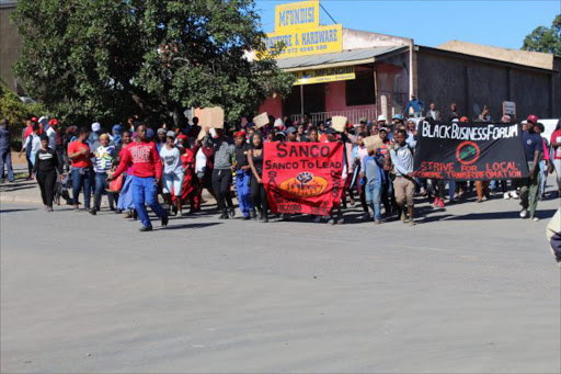 The town of Ngcobo has been brought to a complete standstill as residents led by Sanco, ratepayers,business owners and taxi drivers protested in front of the municipal offices demanding the removal of mayor Lizeka Tyali and her council and for the institution to be placed under administration instead.Picture: SIKHO N​TSHOBANE