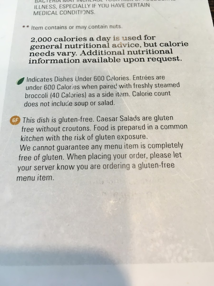 Gluten free disclaimer