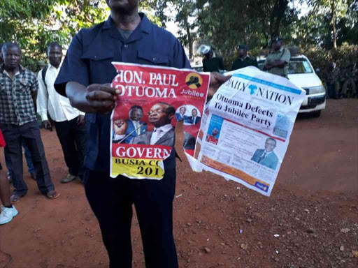 Some of the leaflets circulated in Busia county with the claim that Funyula MP Paul Otuoma has defected to Jubilee Party, April 13, 2017. /COURTESY