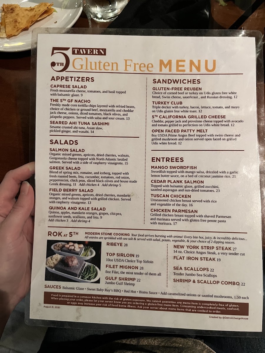 5th Tavern Bloomfield gluten-free menu