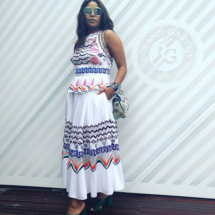 Terry Pheto wearing Marianne Fassler at the Roland-Garros tennis tournament in Paris