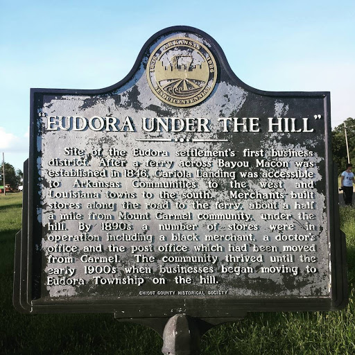   Site of the Eudora settlement’s first business district. After a ferry across Bayou Macon was established in 1846, Cariola Landing was accessible to Arkansas Communities to the west and...