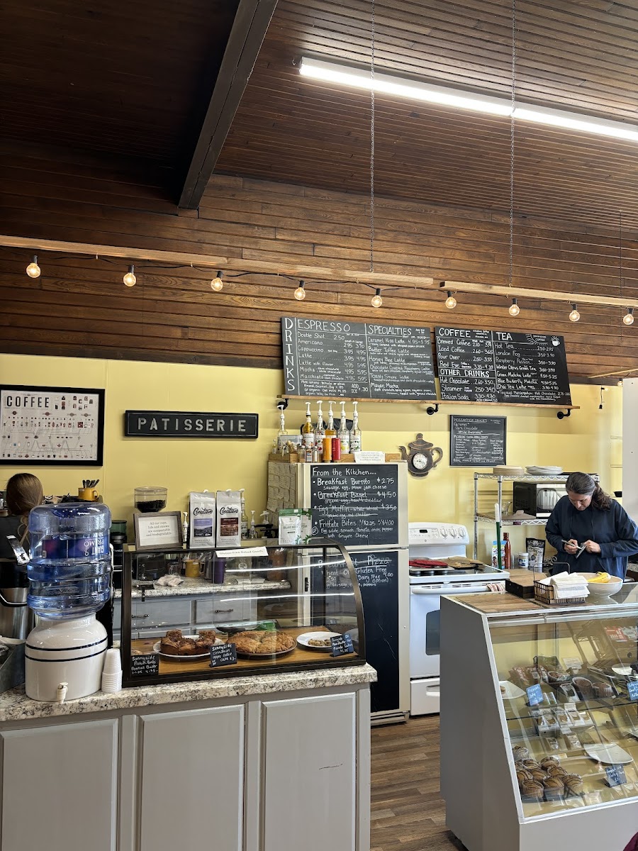 Inside shop front counter