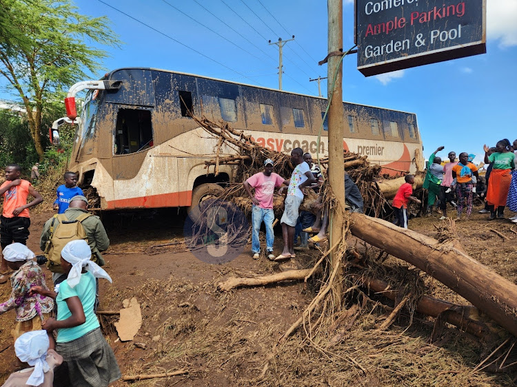 A bus caught up in the Mai Mahiu dam tragedy on Monday