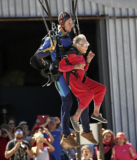 ENJOYING LIFE: If you're going to live as long as Georgina Harwood, you need to have the financial resources to celebrate your 100th birthday by doing a tandem parachute jump.