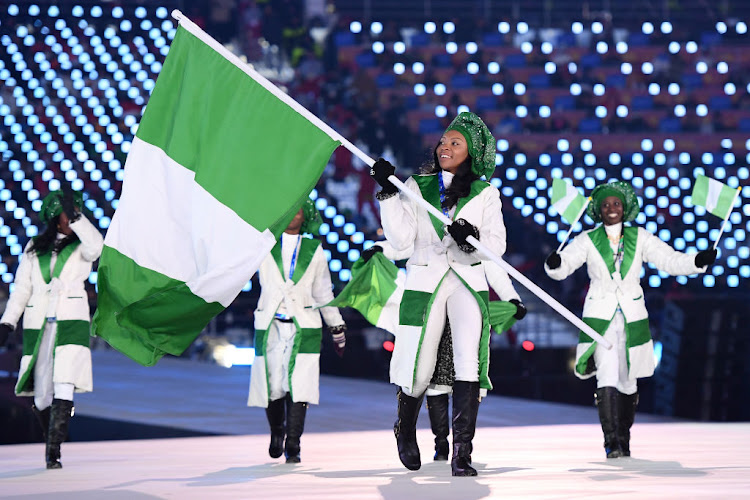 Flag bearer Ngozi Onwumere of Nigeria leads the team during the Opening Ceremony of the 2018 Winter Olympic Games on February 9 2018 in Pyeongchang-gun, South Korea.