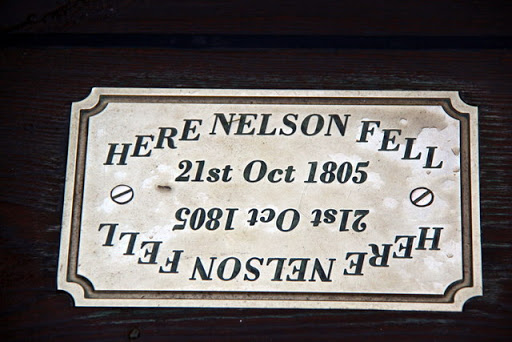 Plaque marking the place where Nelson fell at the Battle of Trafalgar on 21 October 1805. © Copyright Christine Matthews and licensed for reuse under this Creative Commons Licence . Submitted via Geograph