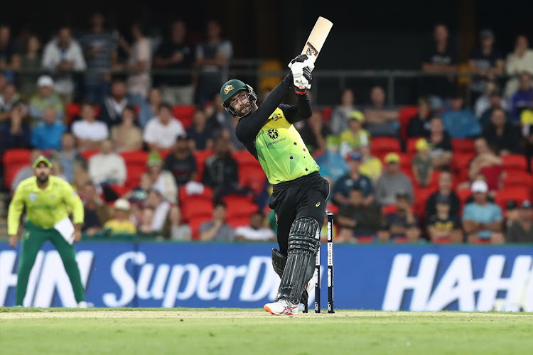 Glenn Maxwell of Australia bats during the International Twenty20 match between Australia and South Africa at Metricon Stadium on November 17, 2018 in Gold Coast, Australia.