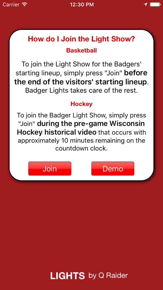 Android application UW Badger Lights screenshort